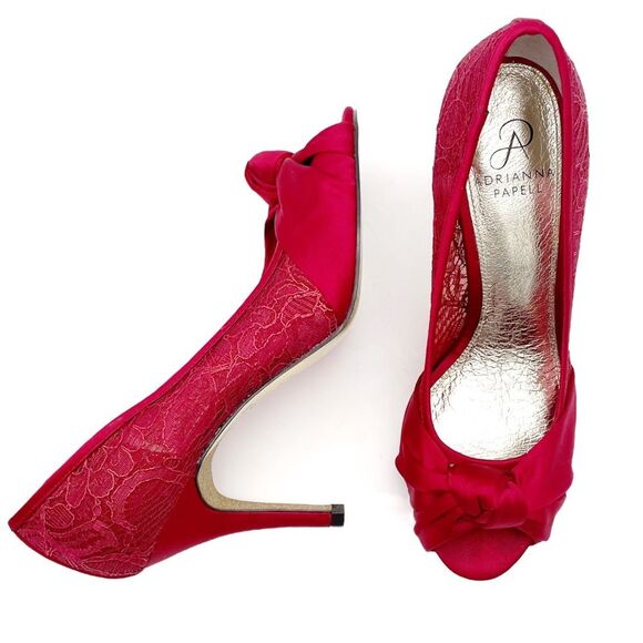 Adrianna Papell Ruby Red Satin and Lace Peep-toe Heel Dress Shoe Women’s Size 8 - Picture 14 of 14